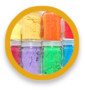 Glass jars filled with colored powders