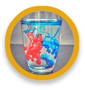 Glass of water containing swirls of colored fluid