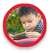 Child holds mobile smart phone