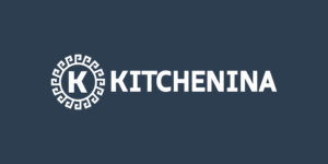 White Kitchenina logo with a navy blue background