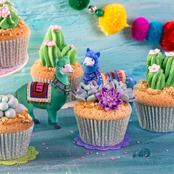 Cupcakes and llama figurines